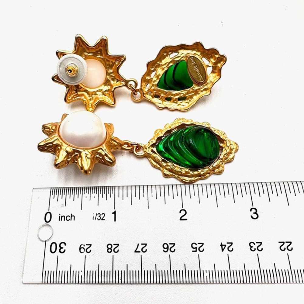 Womens Earrings Green Resin Faux Pearl Matte Gold… - image 4