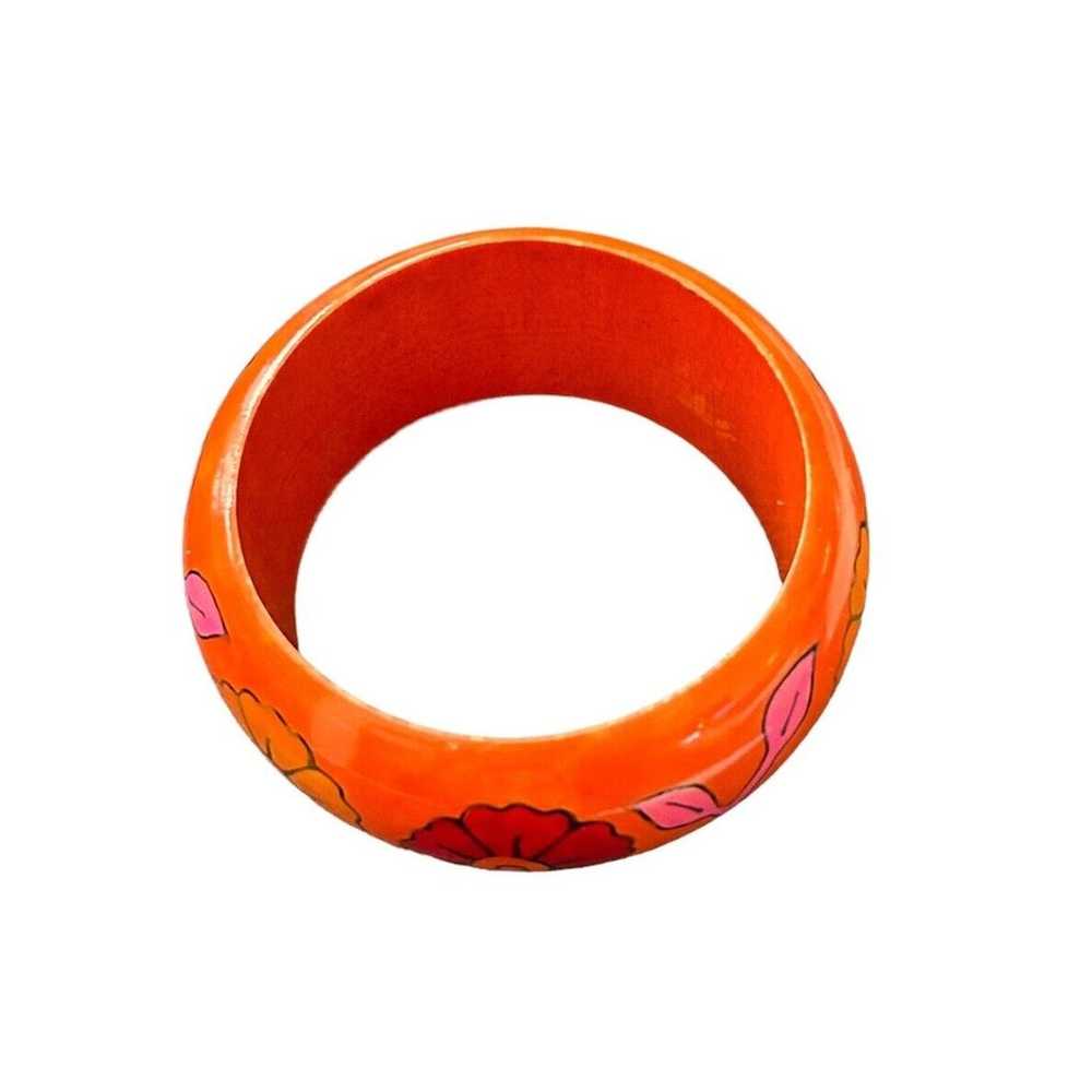 Vintage Bangle Bracelet Wooden Orange Pink Floral… - image 4