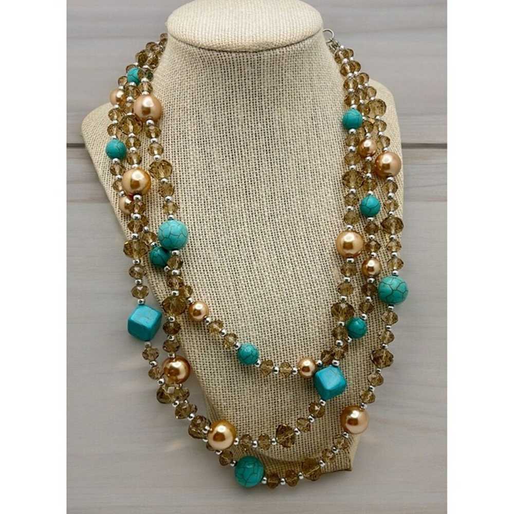 Vintage Beaded Layered Necklace Faux Turquoise Gr… - image 1