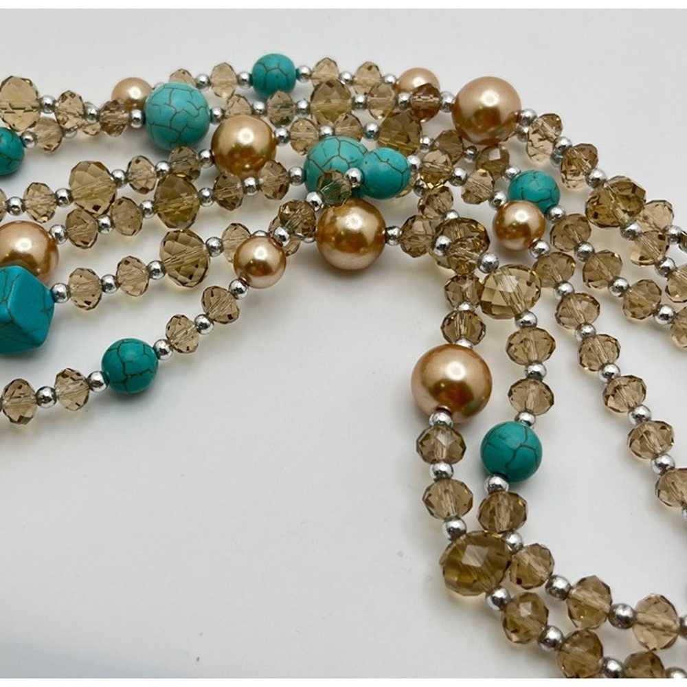 Vintage Beaded Layered Necklace Faux Turquoise Gr… - image 2