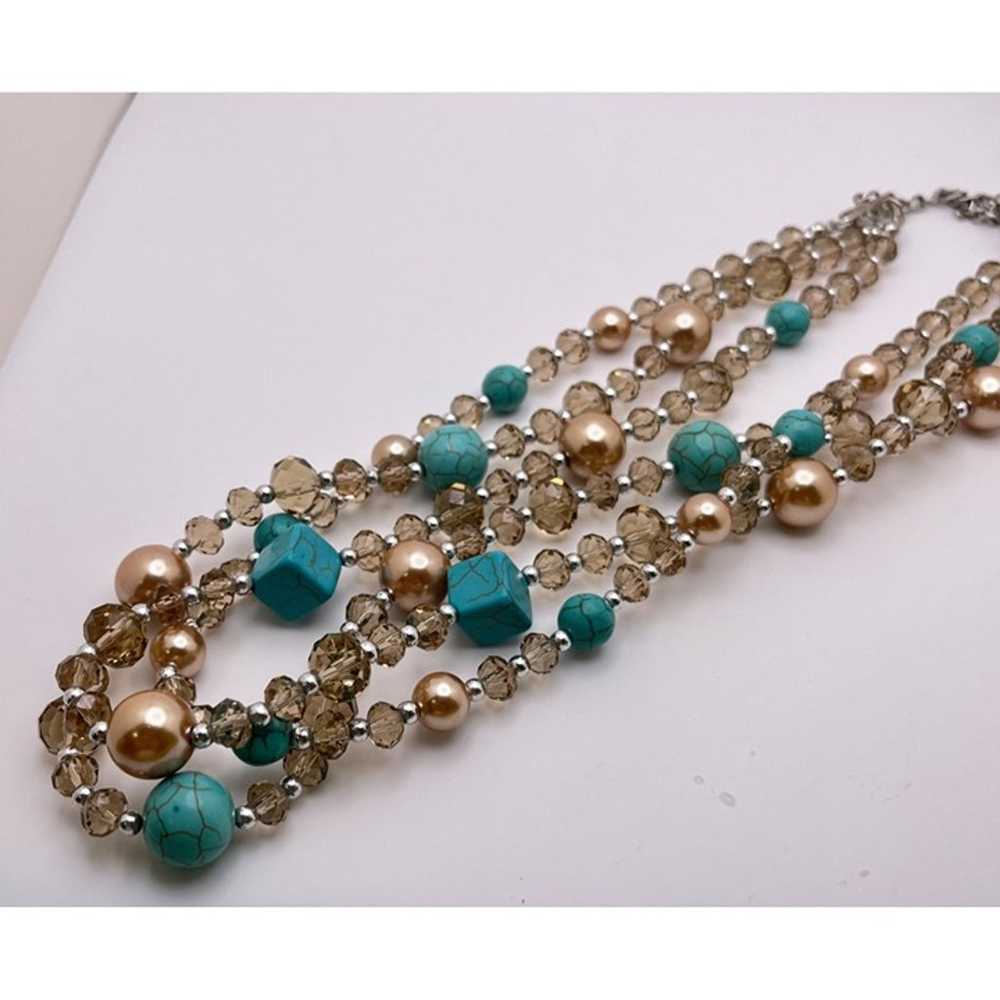 Vintage Beaded Layered Necklace Faux Turquoise Gr… - image 5