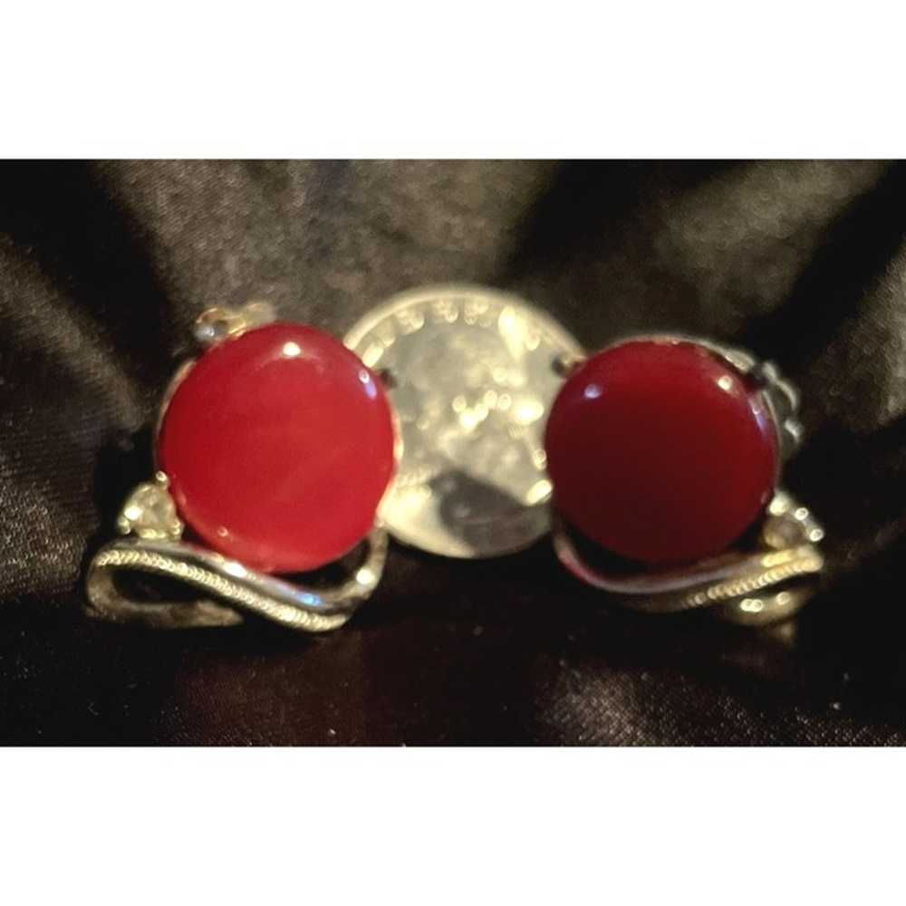 Vintage Signed Coro Clip On Earrings Red Silver a… - image 2