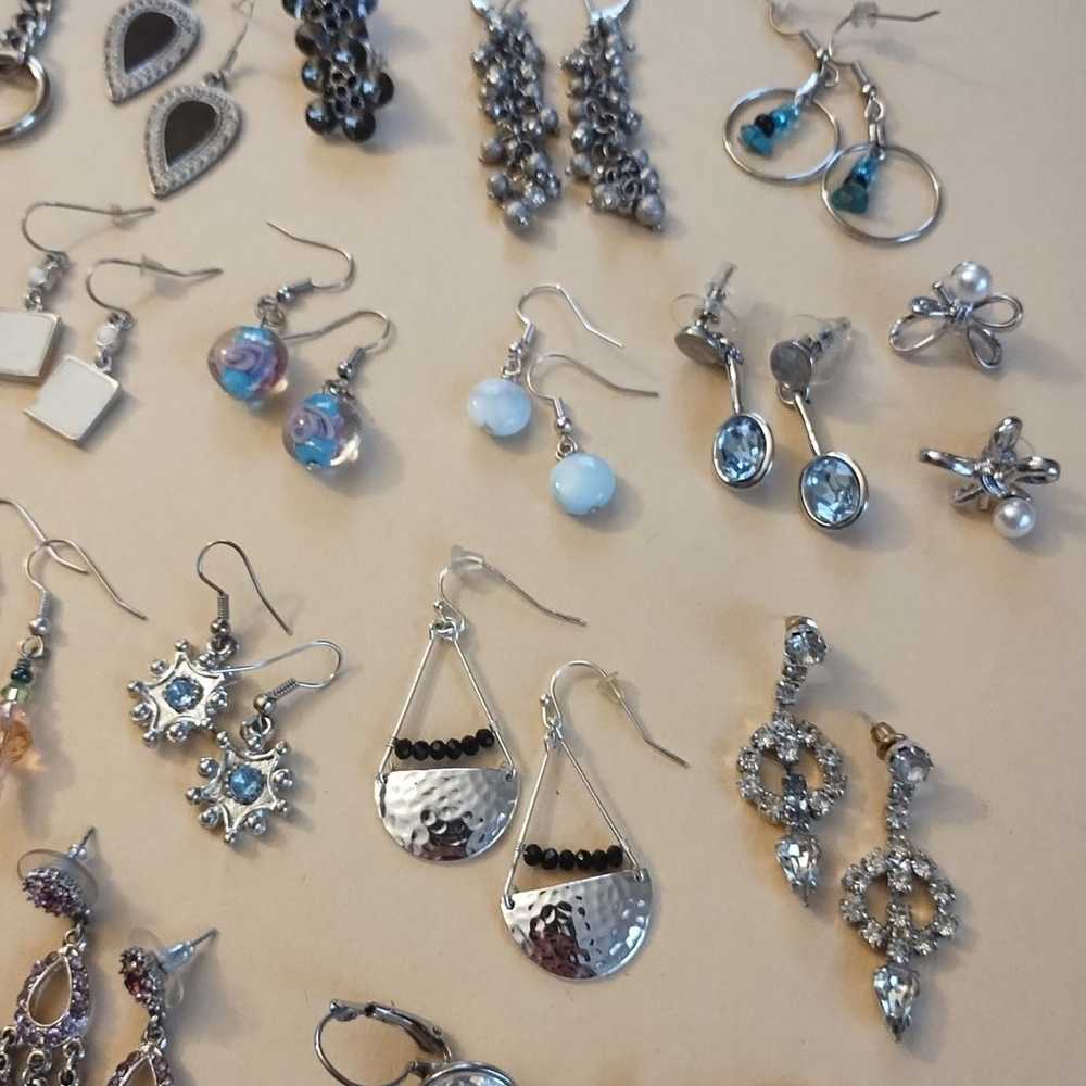 earring Lot 26 pairs silver tone - image 10