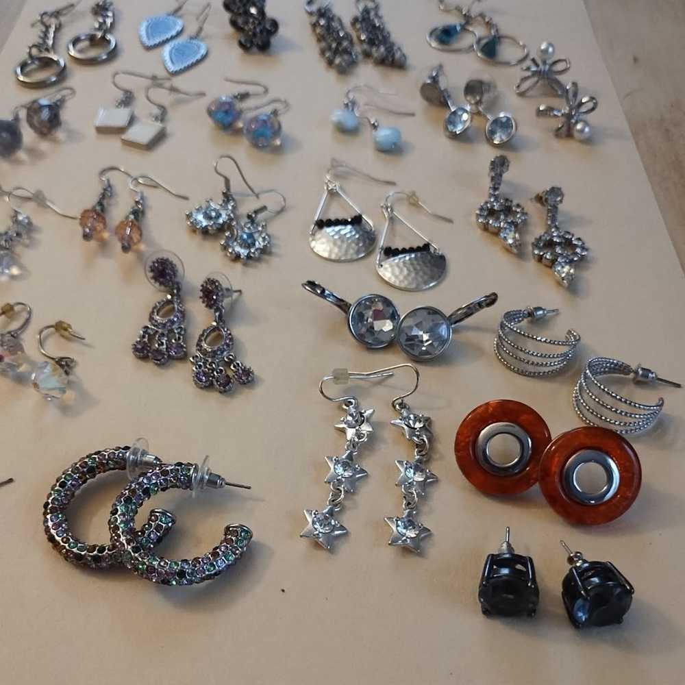 earring Lot 26 pairs silver tone - image 12