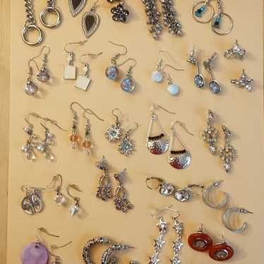 earring Lot 26 pairs silver tone - image 1