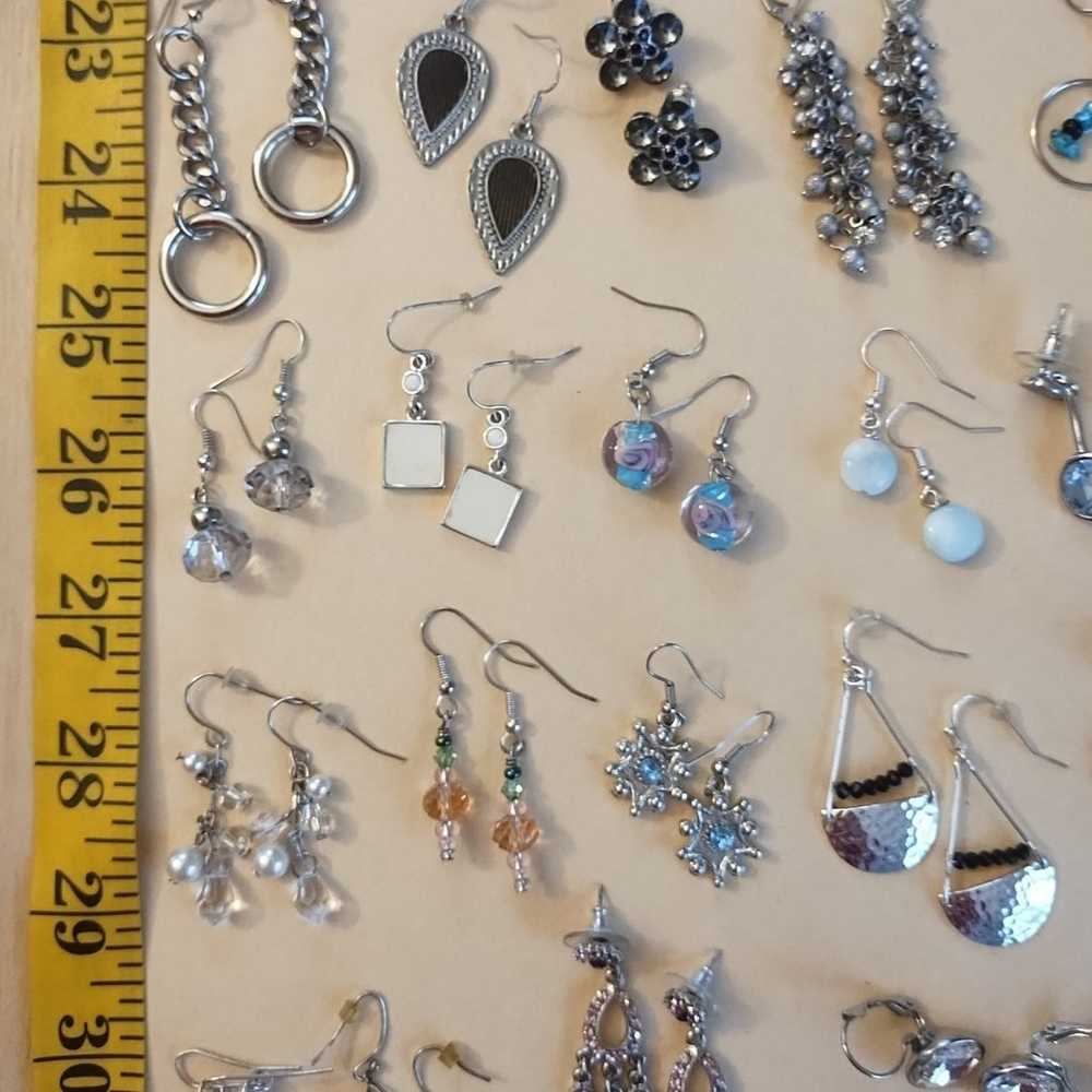 earring Lot 26 pairs silver tone - image 2