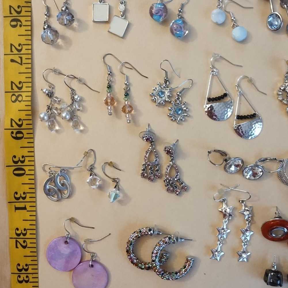 earring Lot 26 pairs silver tone - image 3