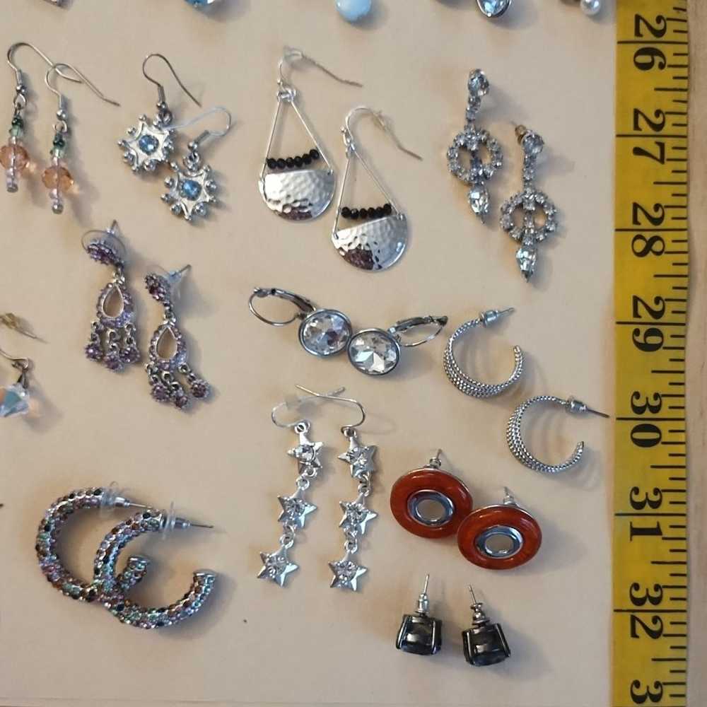 earring Lot 26 pairs silver tone - image 5