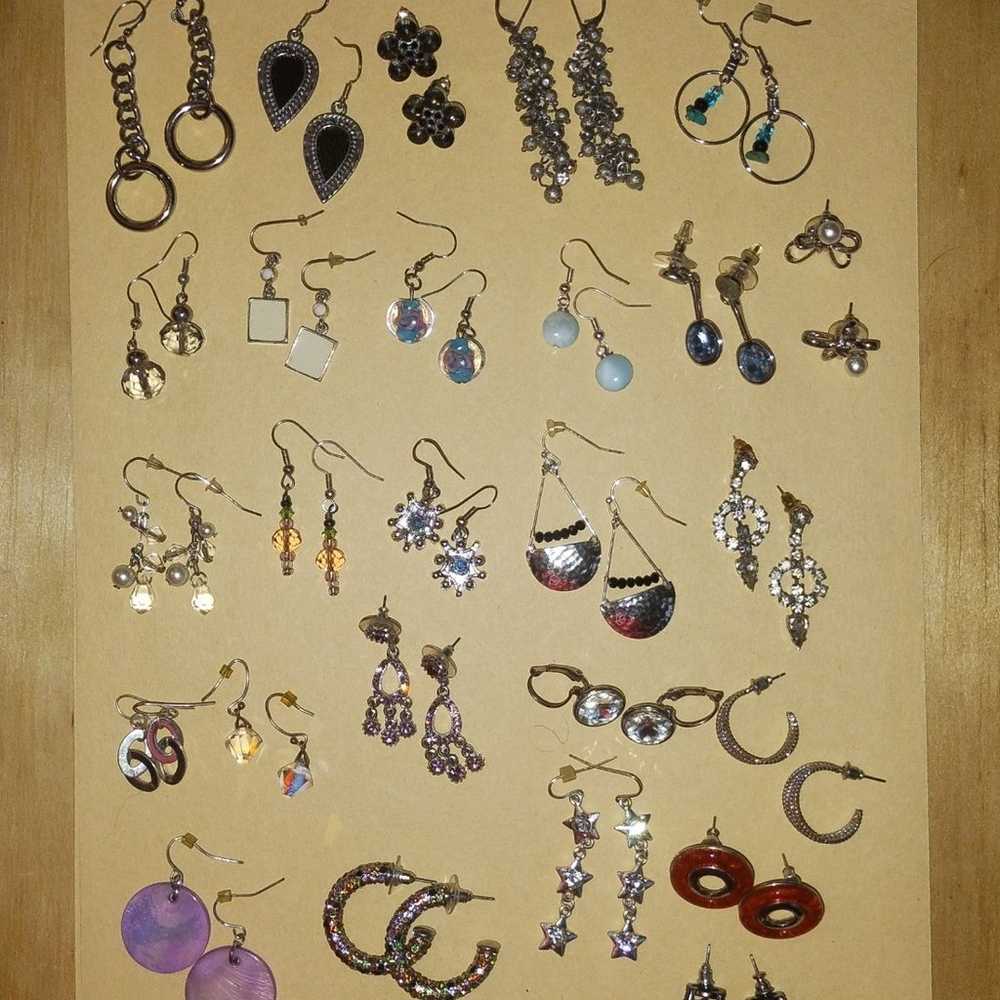 earring Lot 26 pairs silver tone - image 6