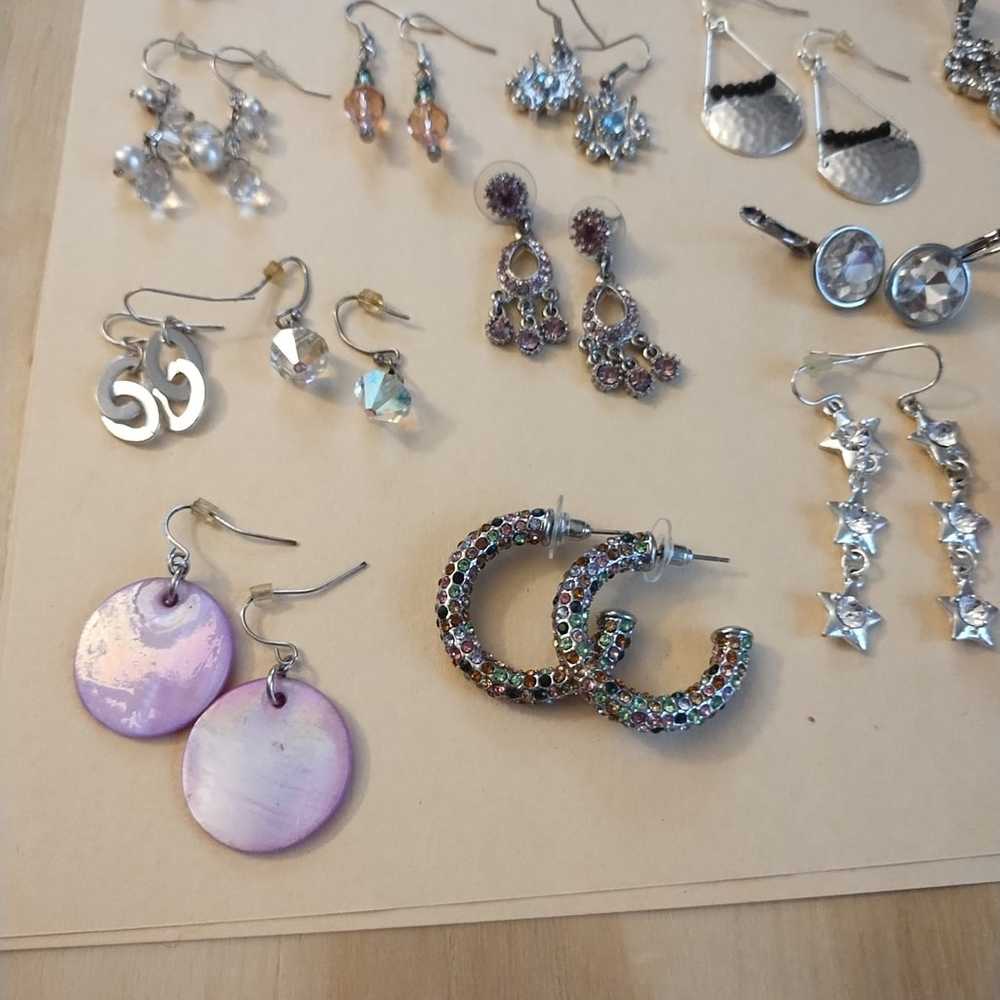 earring Lot 26 pairs silver tone - image 7