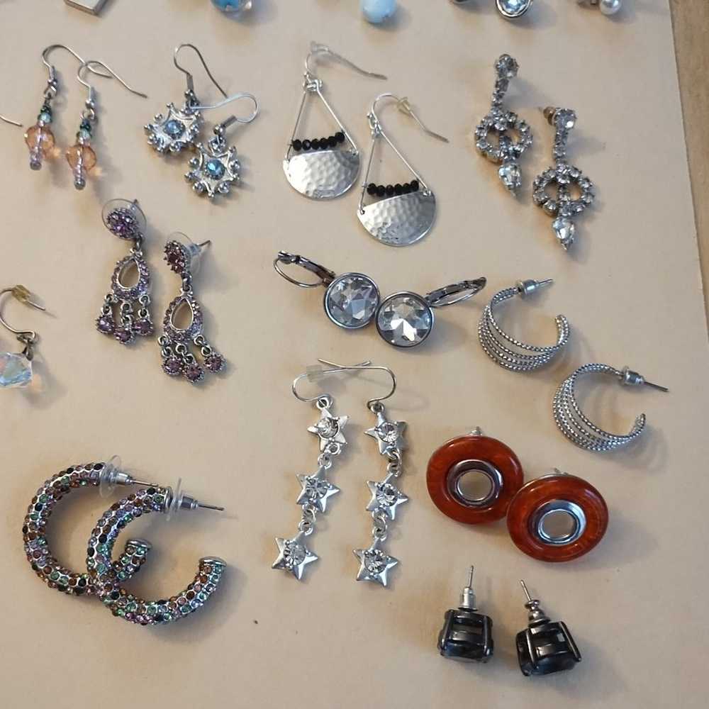 earring Lot 26 pairs silver tone - image 8