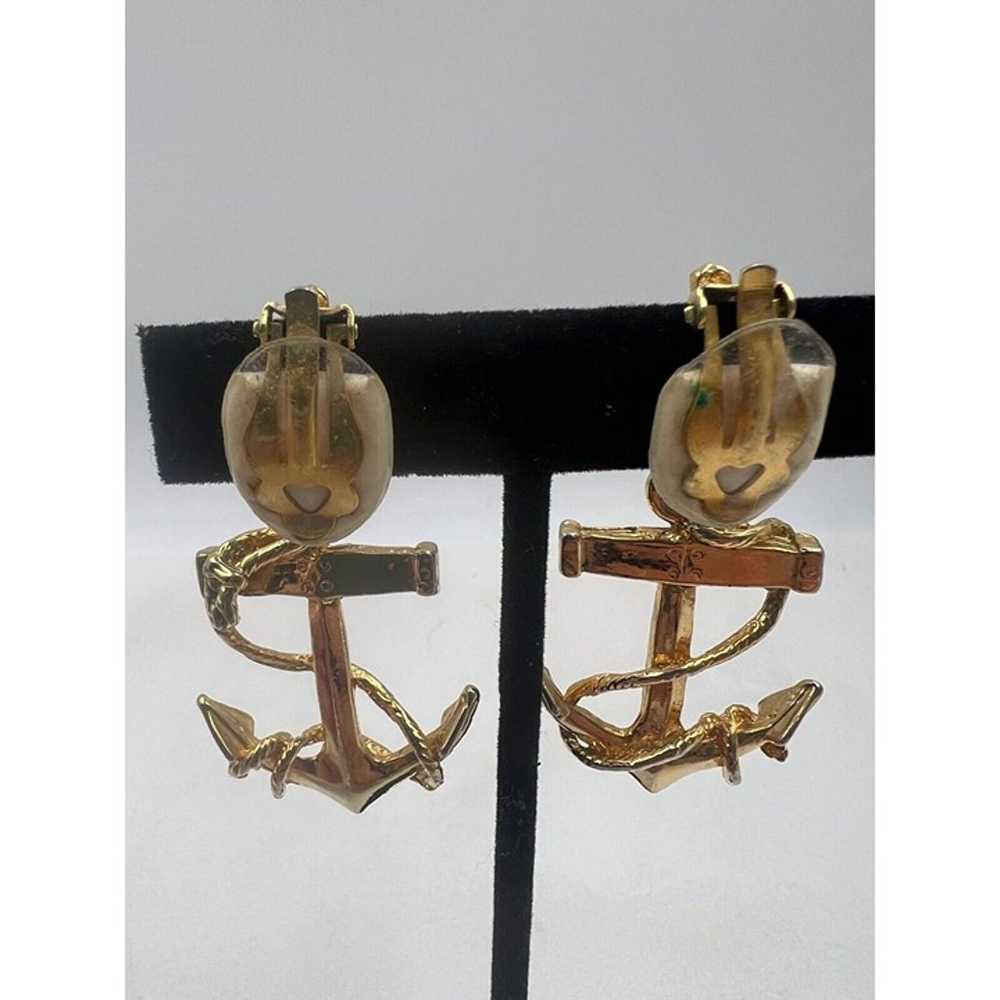 Vintage Goldtone Anchors Earrings Nautical Clip O… - image 2