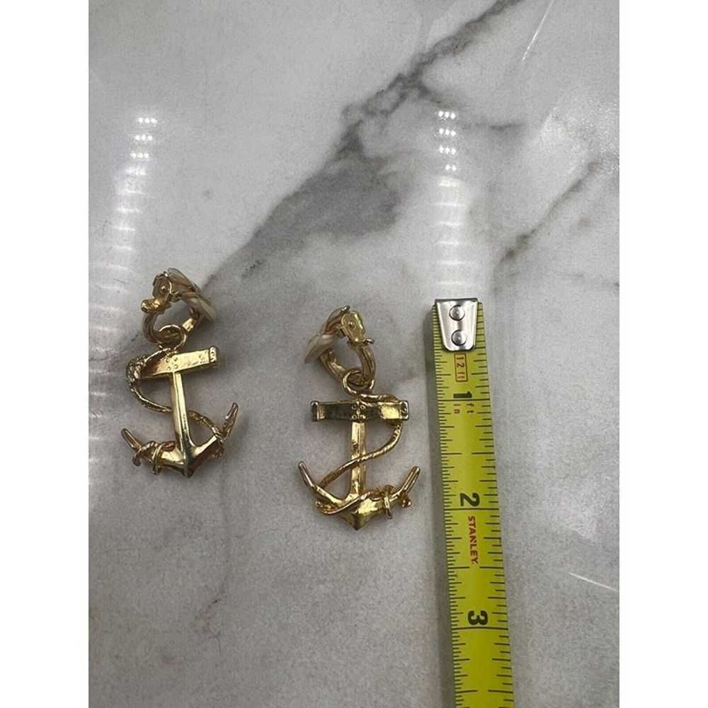 Vintage Goldtone Anchors Earrings Nautical Clip O… - image 3