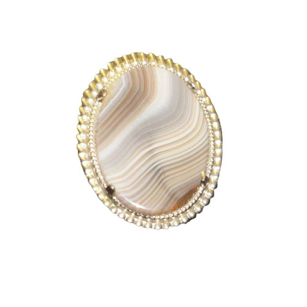 Vintage Agate Brooch Oval Brown White Swirl Silve… - image 3