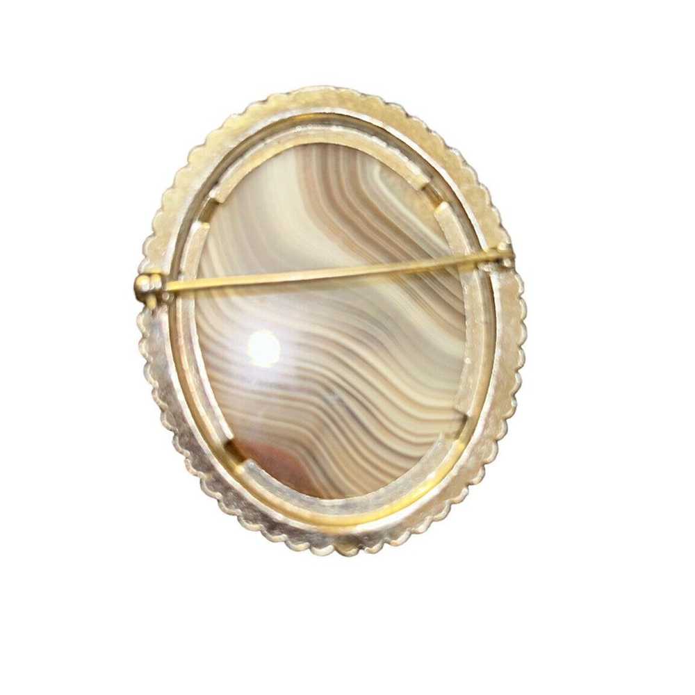 Vintage Agate Brooch Oval Brown White Swirl Silve… - image 5