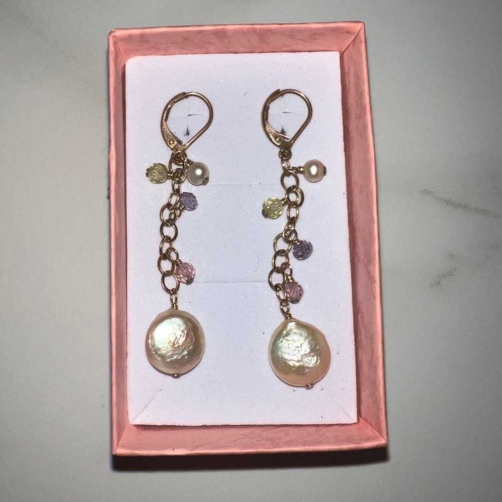 14k Gold Filled Vintage earrings with beads and p… - image 1