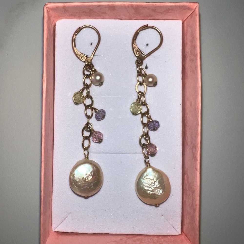 14k Gold Filled Vintage earrings with beads and p… - image 2