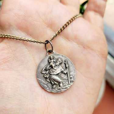 Vintage Silver St Michael St Christopher Medal Ne… - image 1