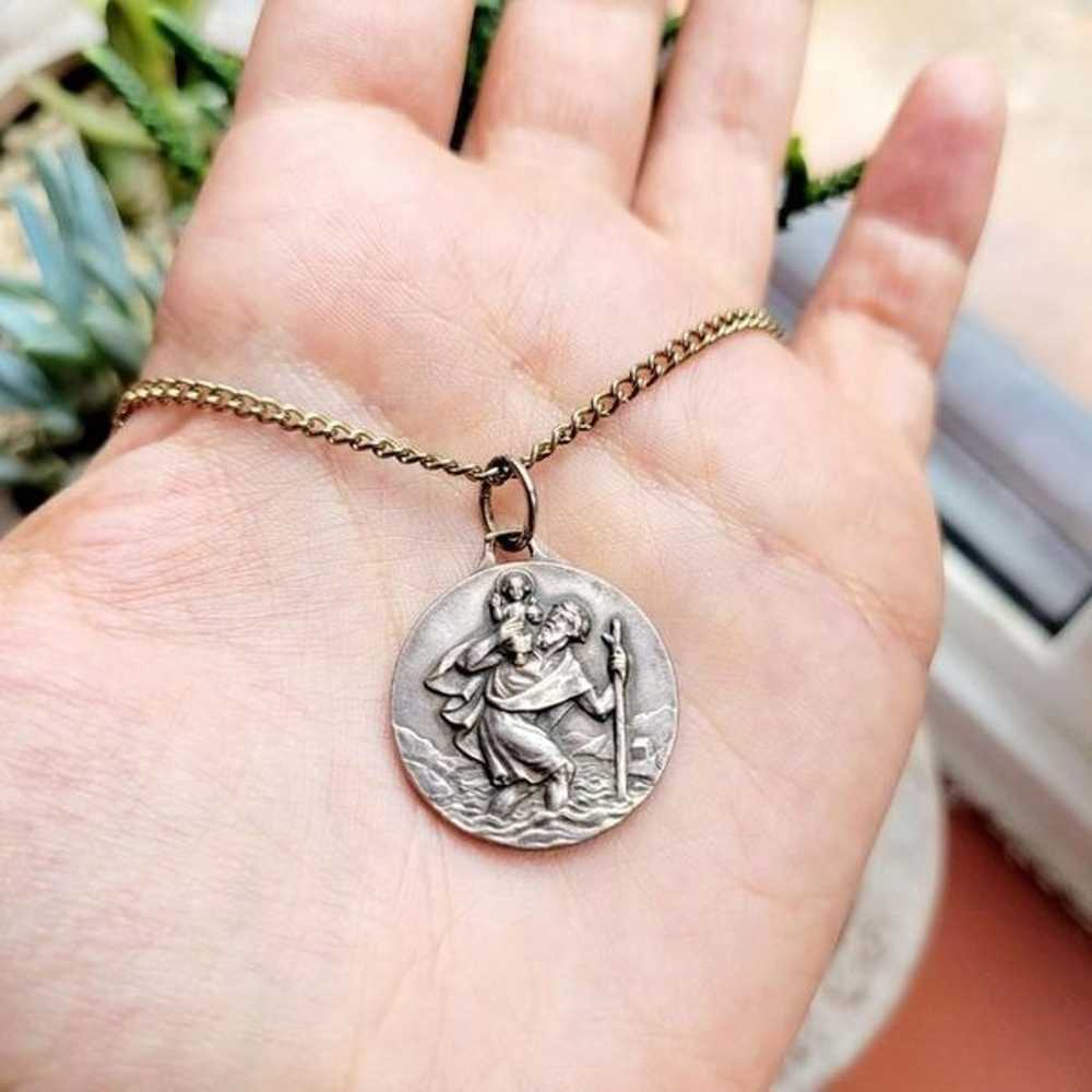 Vintage Silver St Michael St Christopher Medal Ne… - image 3