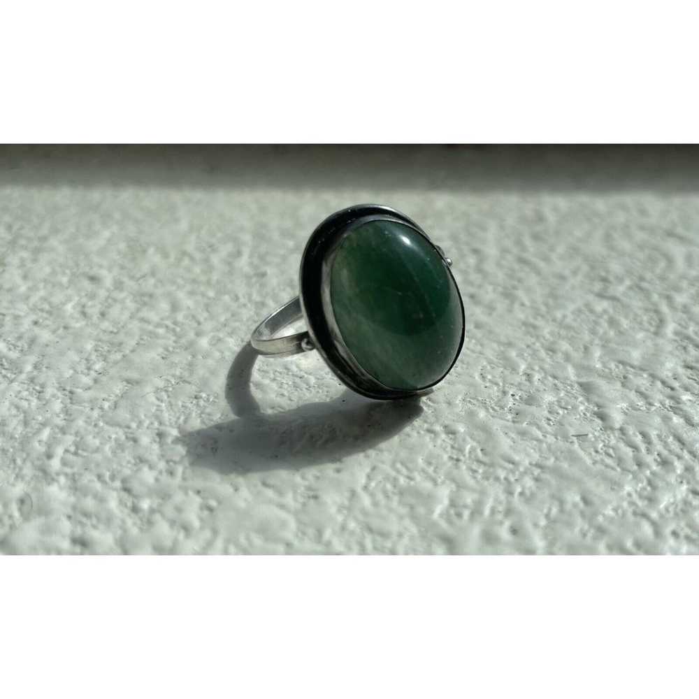 Vintage Large Oval Natural Green Jade Sterling Si… - image 1