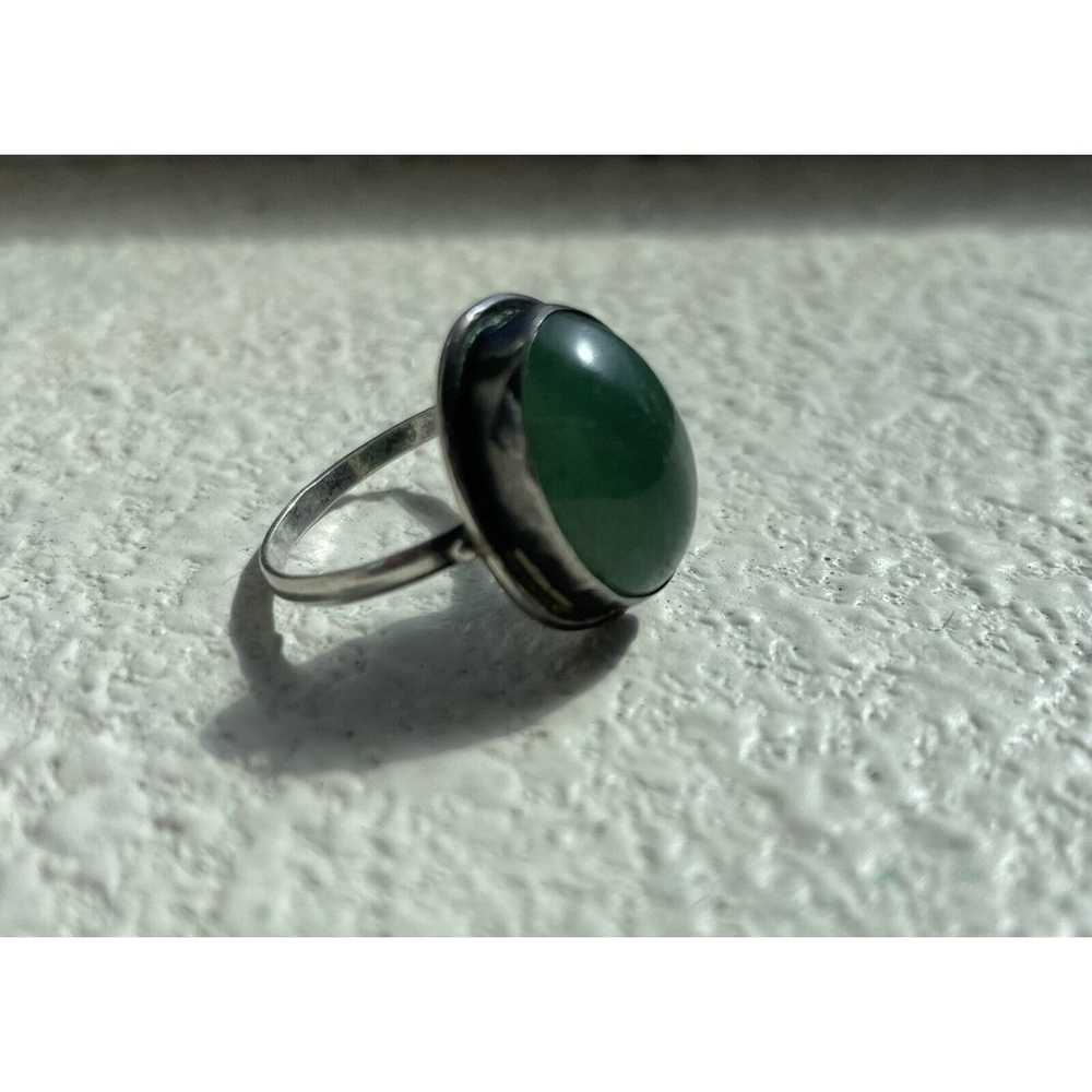 Vintage Large Oval Natural Green Jade Sterling Si… - image 2