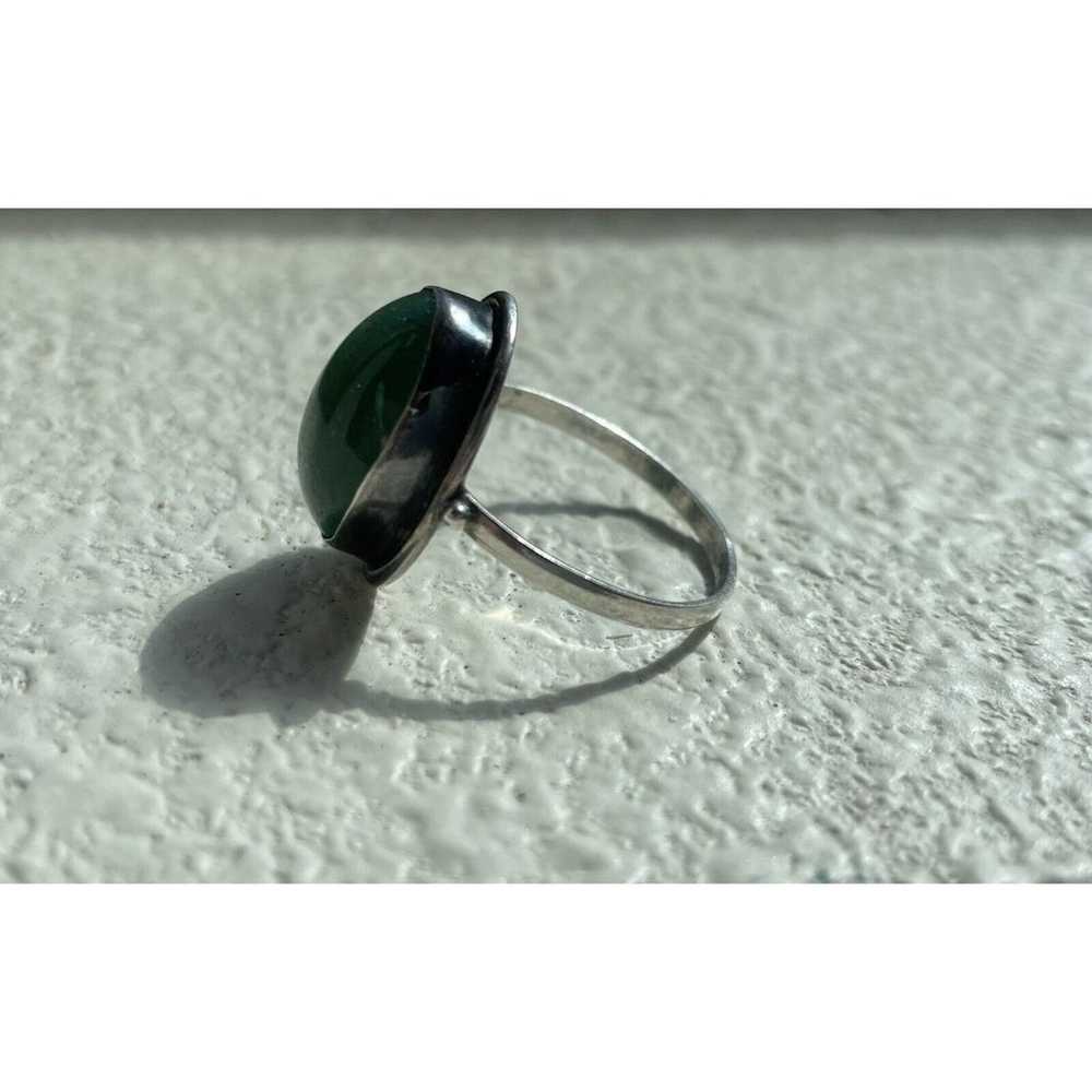 Vintage Large Oval Natural Green Jade Sterling Si… - image 3