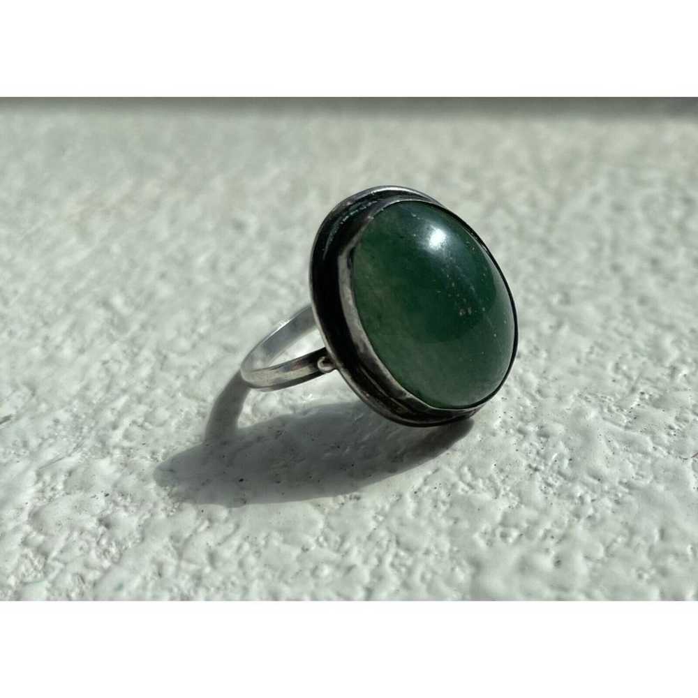 Vintage Large Oval Natural Green Jade Sterling Si… - image 4