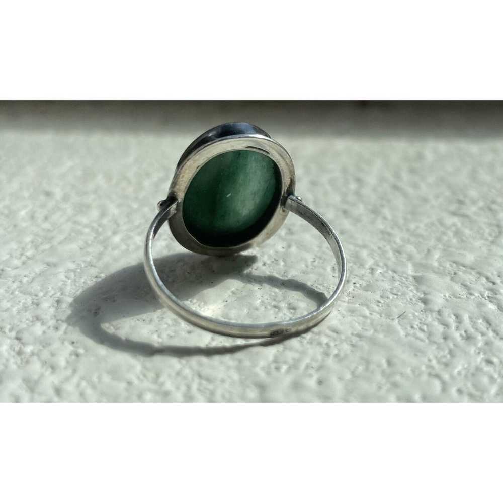 Vintage Large Oval Natural Green Jade Sterling Si… - image 5