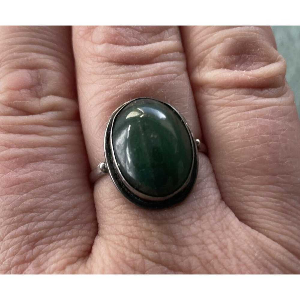 Vintage Large Oval Natural Green Jade Sterling Si… - image 6