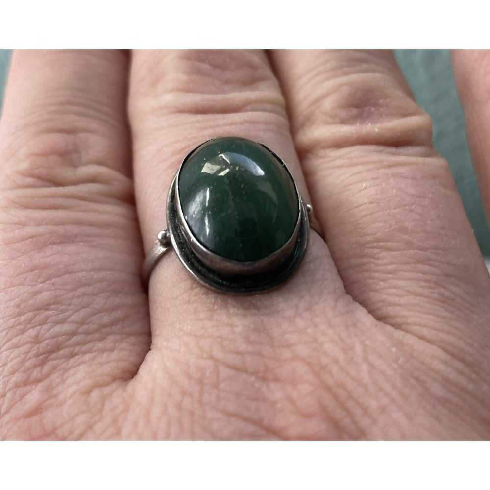 Vintage Large Oval Natural Green Jade Sterling Si… - image 7