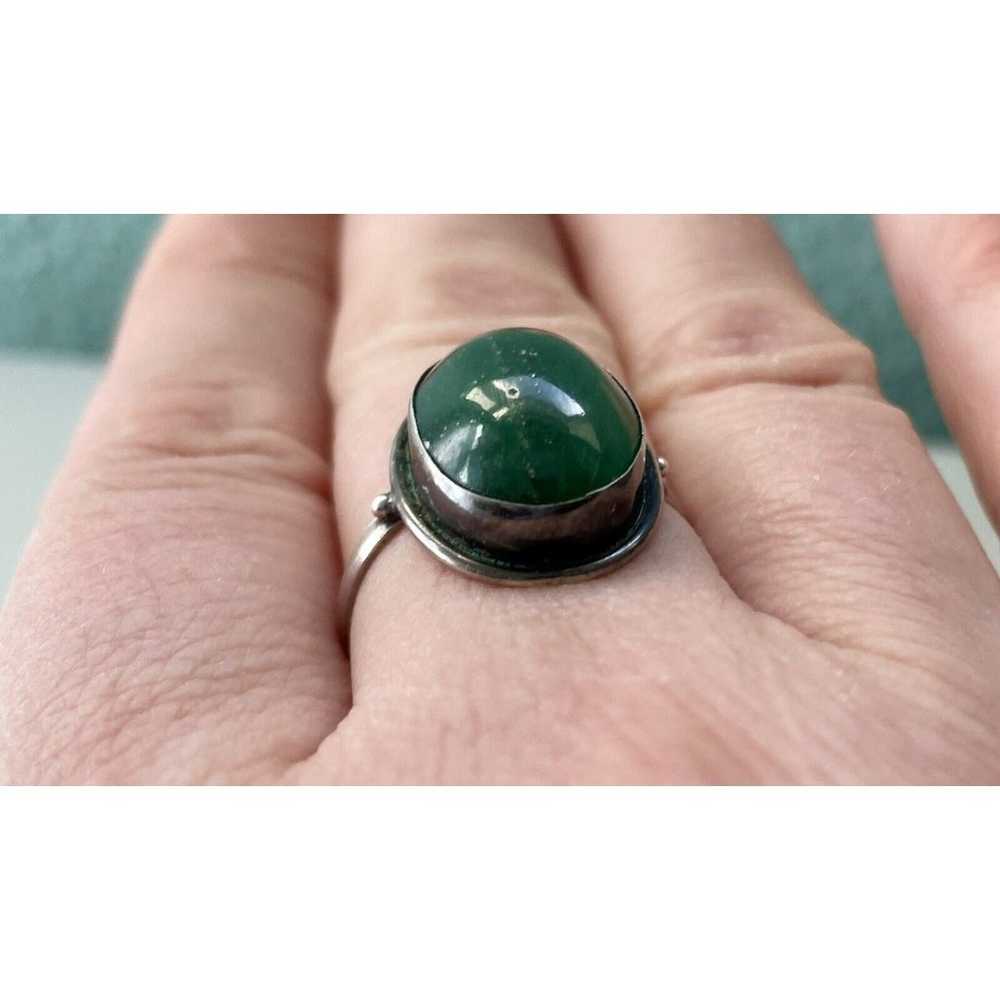 Vintage Large Oval Natural Green Jade Sterling Si… - image 8