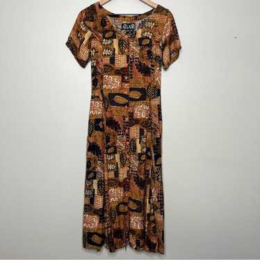 VTG Women Dress Small Midi Fall Autumn Button Fro… - image 1