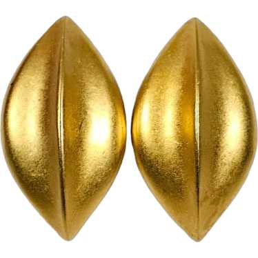 Matte Gold Tone Modernist Minimal Oval Clip On Ea… - image 1