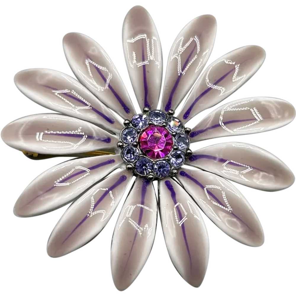 Vintage Daisy Brooch Light Purple Enamel Rhinesto… - image 1