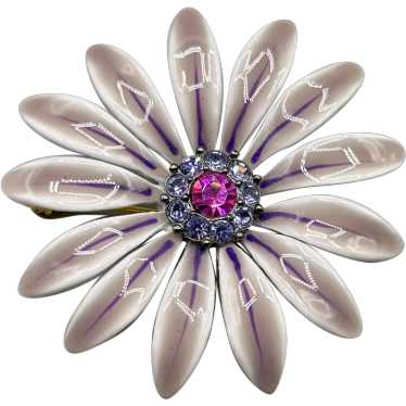 Vintage Daisy Brooch Light Purple Enamel Rhinesto… - image 1