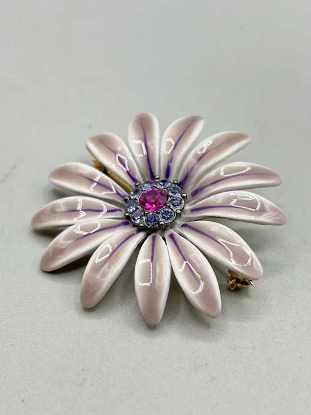 Vintage Daisy Brooch Light Purple Enamel Rhinesto… - image 4