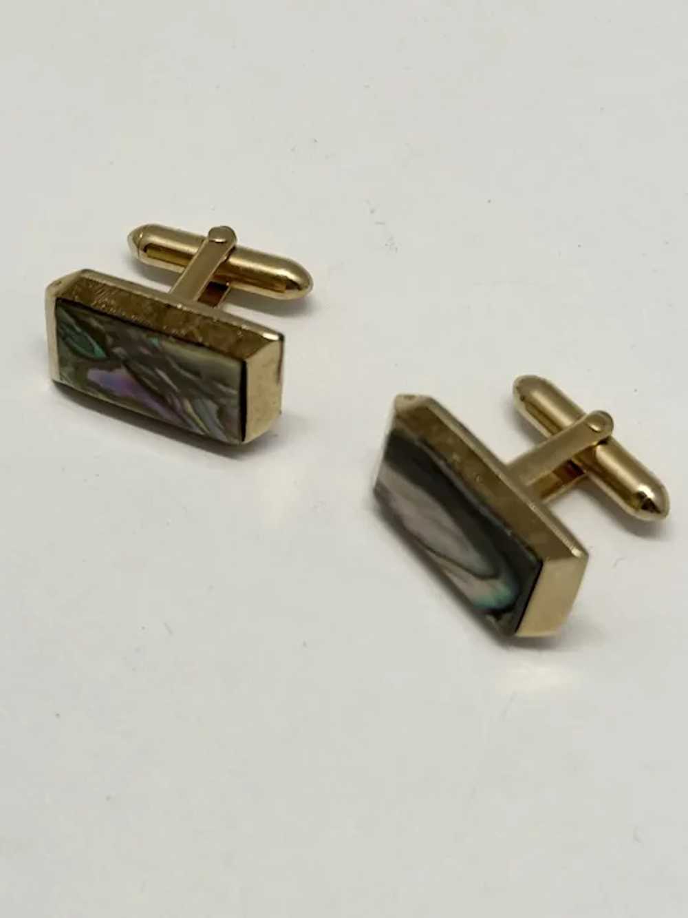 Vintage Swank unisex Abalone shell cufflinks - image 4