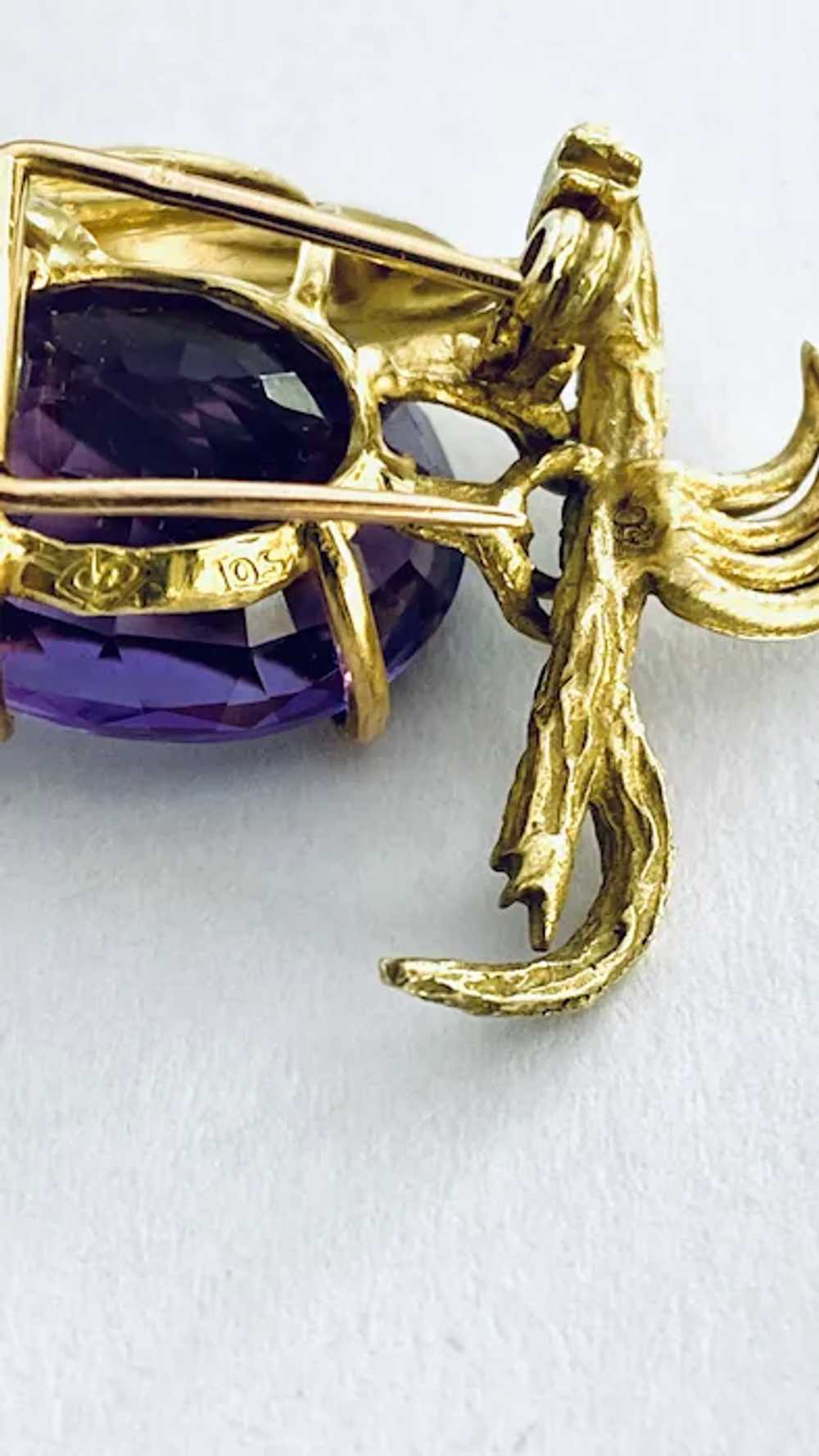 Eighteen Karat Yellow Gold Vintage Amethyst Owl B… - image 2