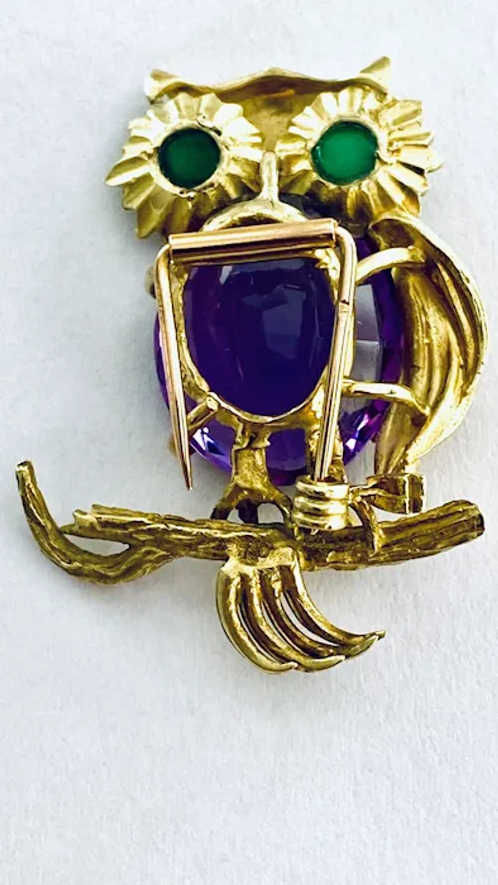 Eighteen Karat Yellow Gold Vintage Amethyst Owl B… - image 3