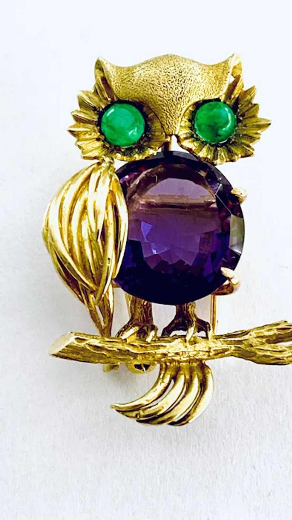 Eighteen Karat Yellow Gold Vintage Amethyst Owl B… - image 4