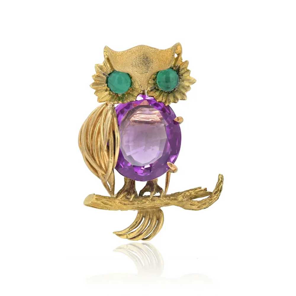 Eighteen Karat Yellow Gold Vintage Amethyst Owl B… - image 5