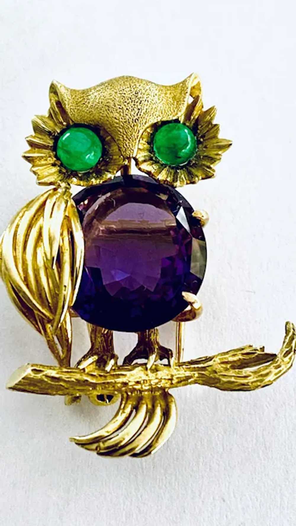 Eighteen Karat Yellow Gold Vintage Amethyst Owl B… - image 6