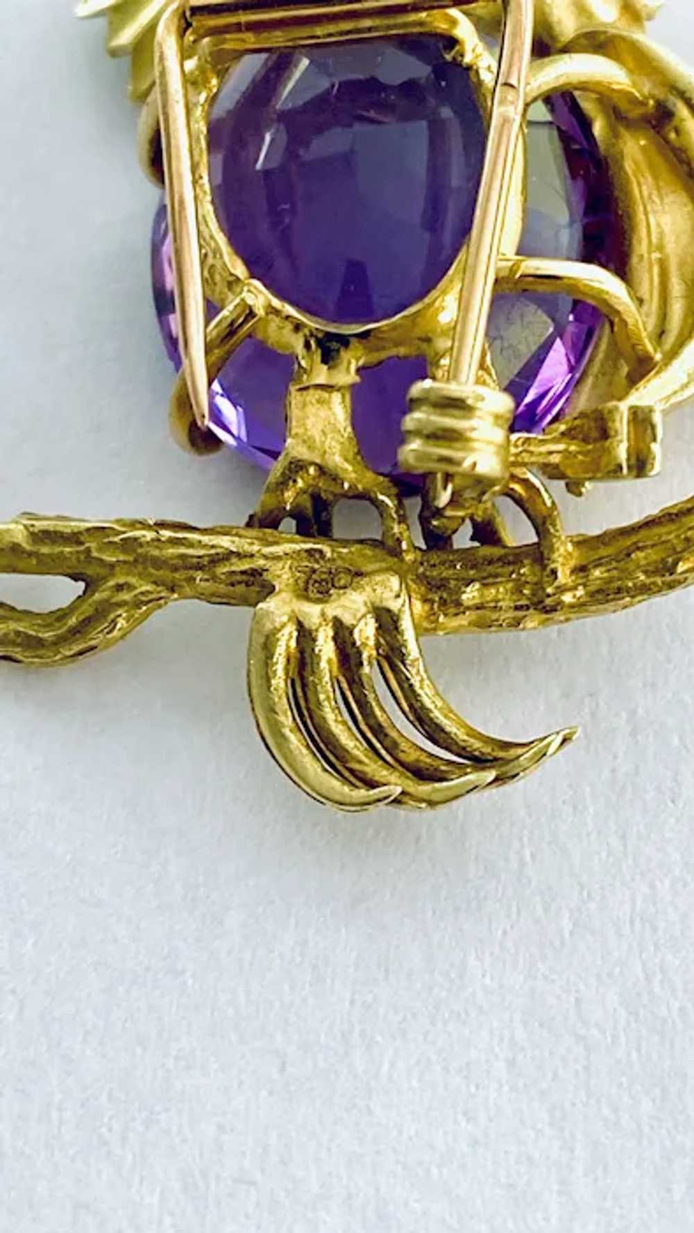 Eighteen Karat Yellow Gold Vintage Amethyst Owl B… - image 8