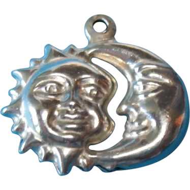 Vintage Sterling Silver Puffy Sun & Moon Charm