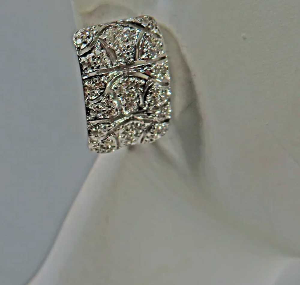 Vintage 18K White Gold Cluster Diamond Pave' Earr… - image 4