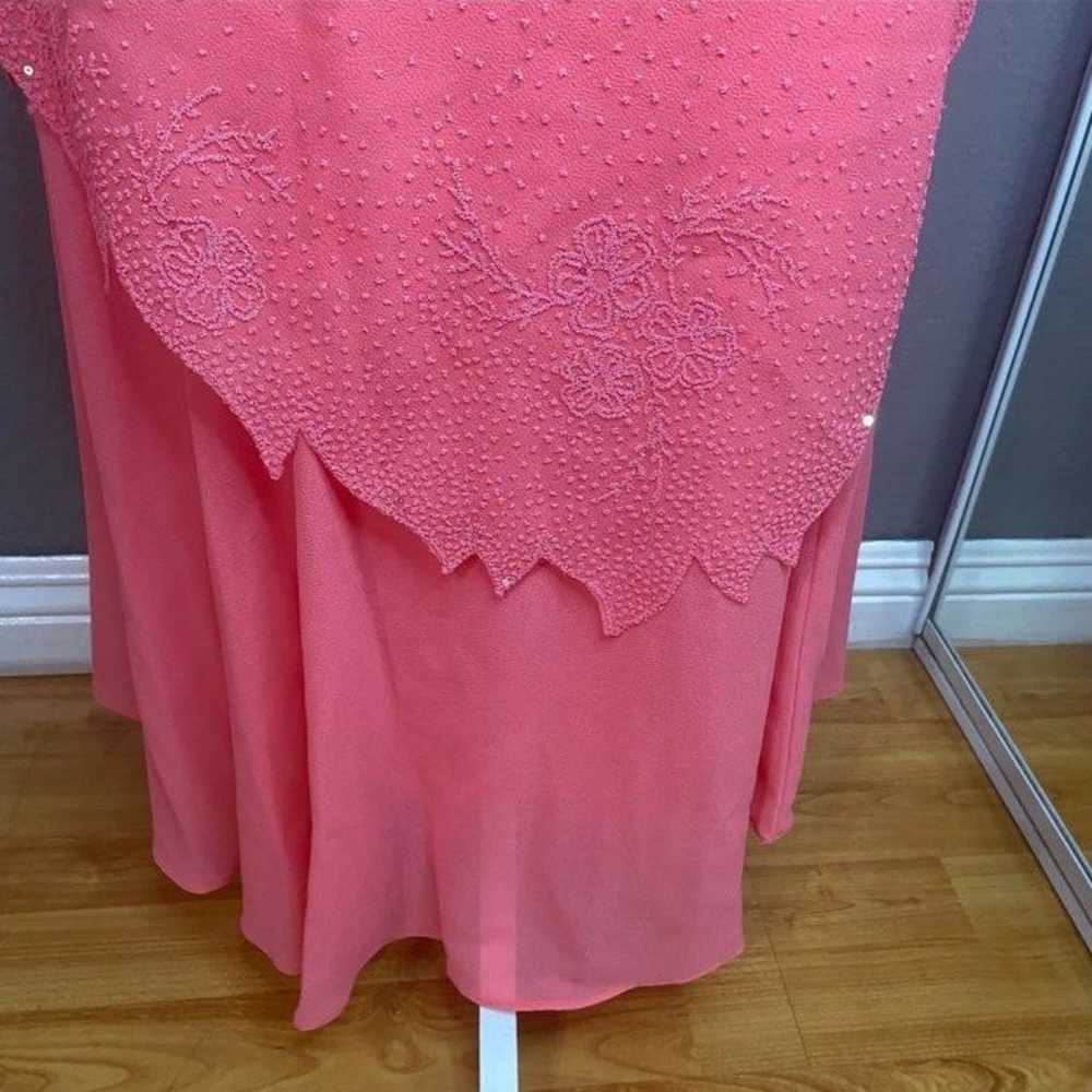 y2k coral pink beaded iridescent maxi dress prom … - image 9