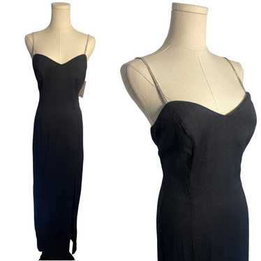 vintage 90s formal black side slit dress rhinesto… - image 1