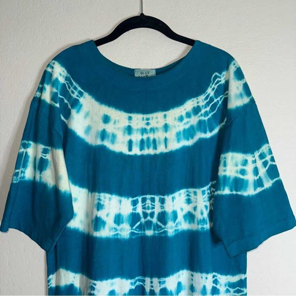 VINTAGE Blue Cactus teal blue and white tie dye t… - image 2