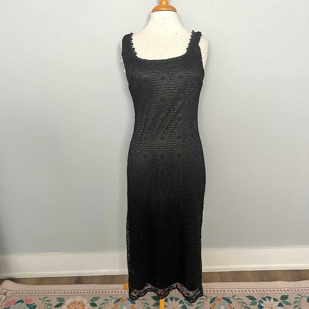 ALEX Evenings Vintage Black Crcochet Fitted MIDI … - image 2