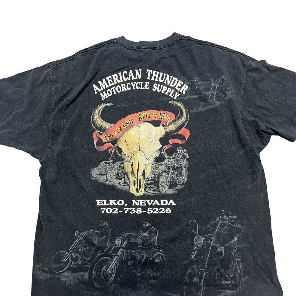 Vintage vintage skull american thunder biker tshi… - image 4